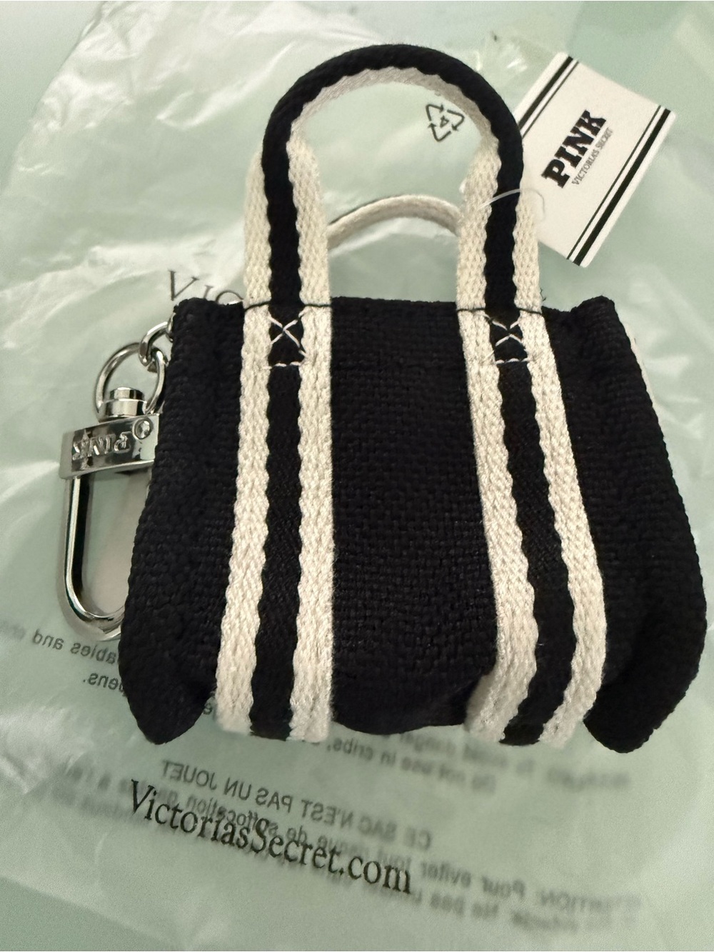PINK Victoria's Secret Mini Tote Keychain Charm in Black